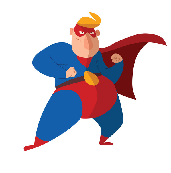 Funny fat superhero in a fighting position - Вектор,изображение
