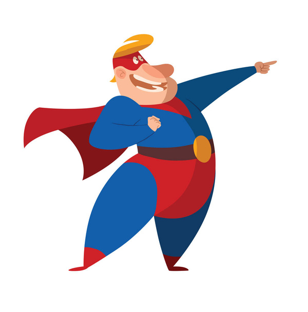 Funny fat superhero pointing at something - Вектор,изображение