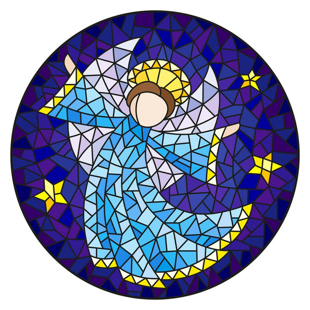 Illustrazione in stile vetrate con un angelo astratto in veste blu, immagine rotonda
 - Vettoriali, immagini