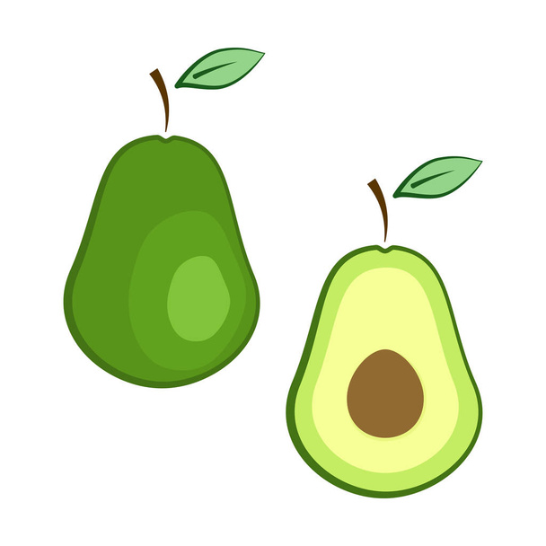Flat vector full and half avocado set - Вектор,изображение