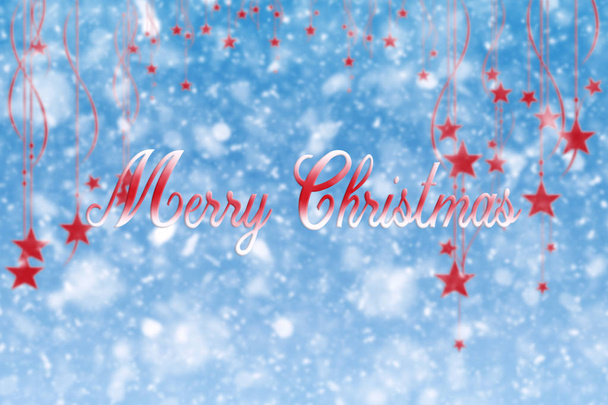 Merry Christmas Sign With Hanging Stars and Snowflakes Illustration - Fotó, kép