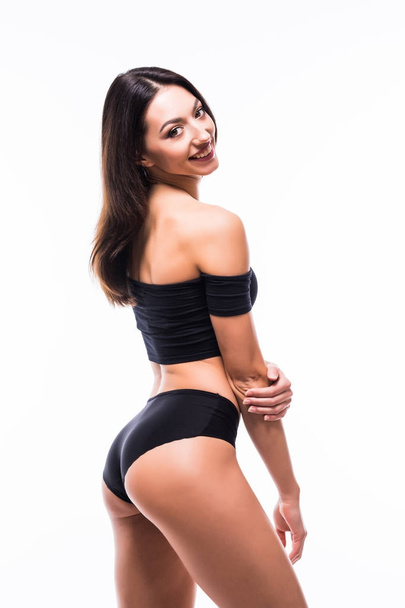 Female sexy body in black underwear. Woman body care. Perfect woman body on white background - Фото, зображення