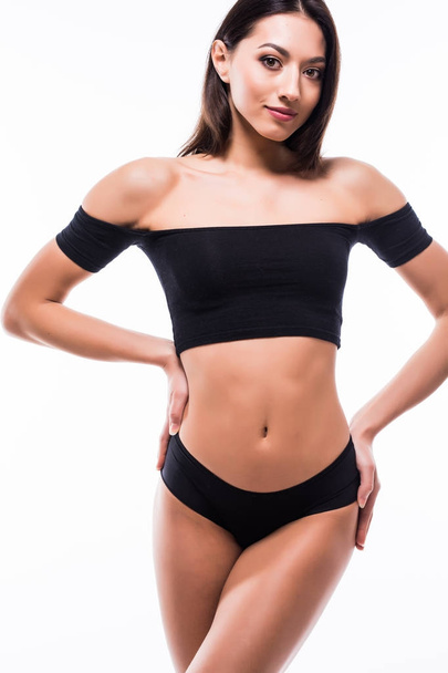 Female sexy body in black underwear. Woman body care. Perfect woman body on white background - Foto, immagini