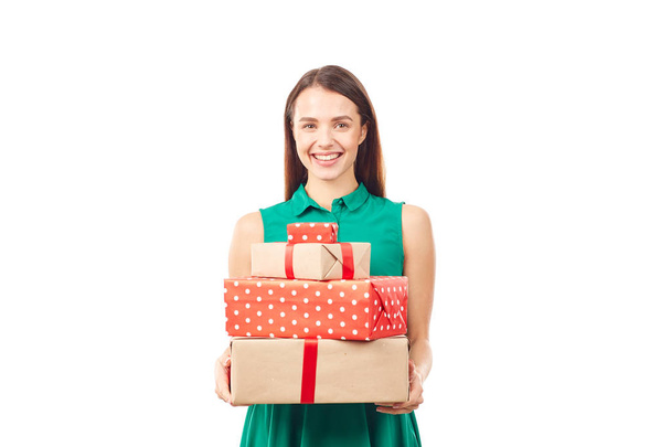 Girl with gift boxes - Foto, afbeelding
