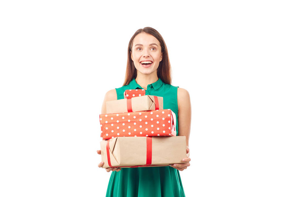 Girl with gift boxes - Φωτογραφία, εικόνα
