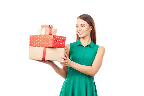 Girl with gift boxes - Photo, image