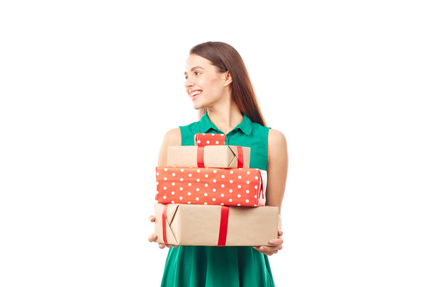 Girl with gift boxes - Foto, afbeelding