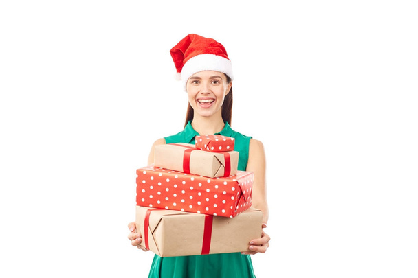 Portrait with Christmas gifts - Foto, afbeelding