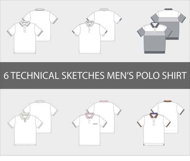 Mode technische schetsen van mannen korte mouw Polo Shirts in vector. - Vector, afbeelding