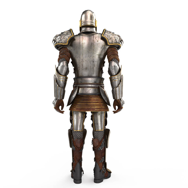 Oroszlán teljes body armor öltöny elszigetelt fehér háttér. 3D-s illusztráció - Fotó, kép