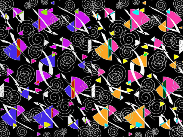 Diseño abstracto colorido moderno con segmentos circulares y giros sobre un fondo negro
 - Foto, Imagen