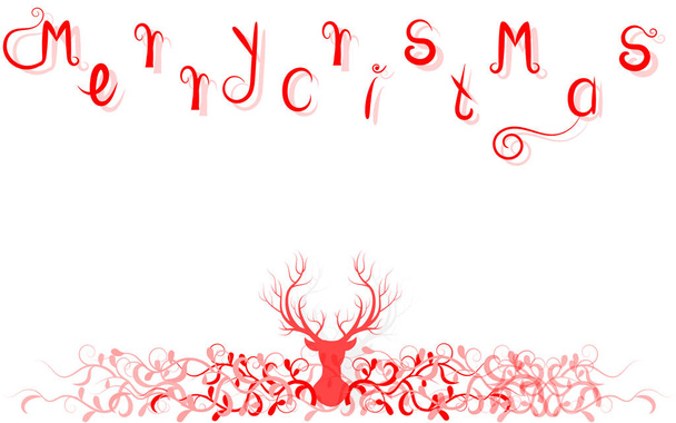 Illustratie met silhouet van een rode rendieren en boom brach en bladeren geïsoleerd op een witte achtergrond. Vector design met Kerstmis herten. in het nieuwe jaar en Kerstdag. - Foto, afbeelding