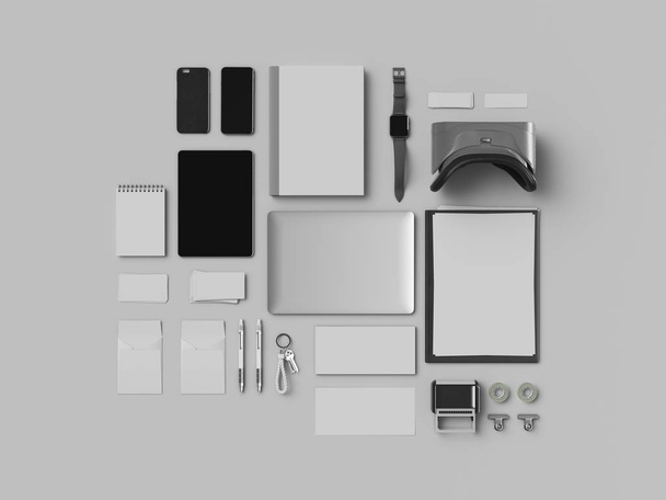 Corporate Identity. Branding Mock Up. Office supplies, Gadgets. 3D illustration - Φωτογραφία, εικόνα