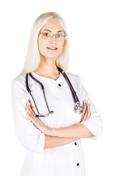 female doctor with stethoscope on a white background - Valokuva, kuva