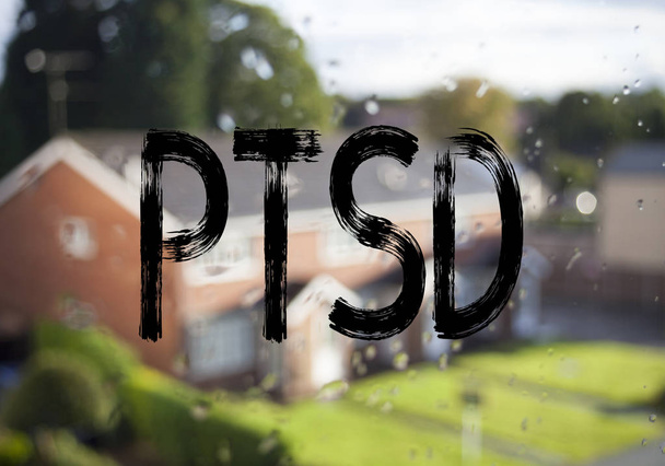 Announcement text caption showing PTSD Post-Traumatic Stress Disorder . Business concept for Health Treatment written on old brick background with copy space - Photo, Image