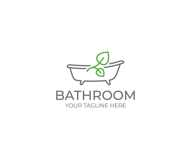 Bathroom and Leaf Logo Template. Bath Vector Design. Bathtub Illustration - Vector, Image