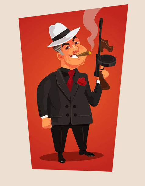 Armed mafia boss character. Vector cartoon illustration - Vector, imagen
