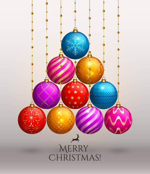 Kerstboom gemaakt van opknoping van de kerstballen. Vectorillustratie. - Vector, afbeelding
