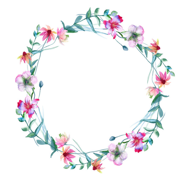 Wreath of wild flowers. Isolated on white background.  - 写真・画像