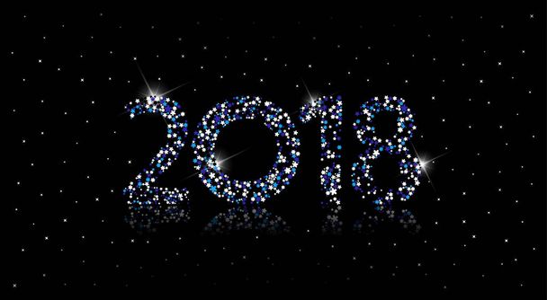 2018. Feliz año nuevo con número de puntos azules y copos de nieve blancos
. - Vector, Imagen