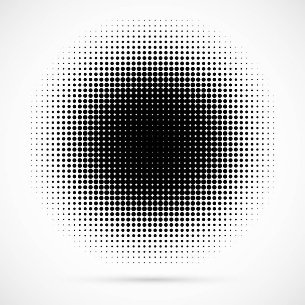 Напівтонний плямистий фон кругово розподілений. Векторний візерунок ефекту напівтону. Коло крапок ізольовано на білому тлі
. - Вектор, зображення