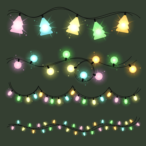 Set de lámparas de navidad guirnaldas. Luz de color cálida
 - Vector, imagen