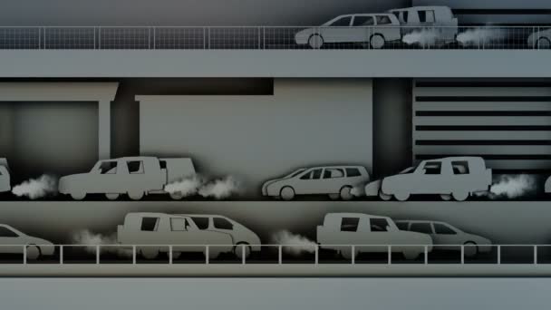 Бумажный автомобиль загрязняет атмосферу. Город в смог. Творческая экологическая концепция. Реалистичная анимация 4k
. - Кадры, видео
