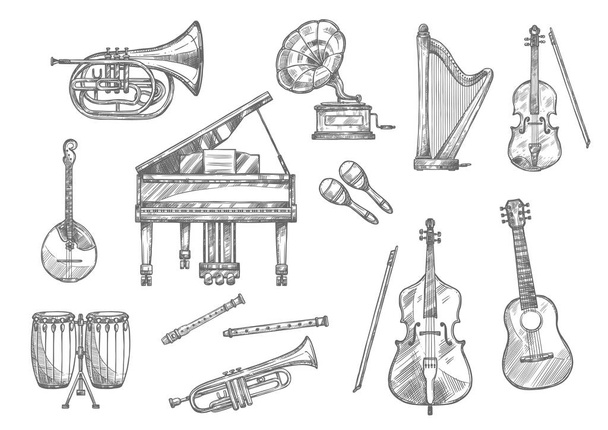 Μουσικό όργανο σκίτσο από κλασική, τζαζ μουσική - Διάνυσμα, εικόνα