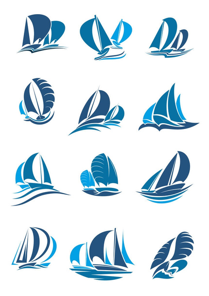 Sailboat, yacht and sailing ship with wave icon - Vector, Image