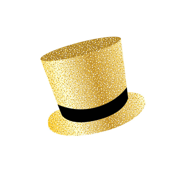 gold glitter top hat. on white background - Vektör, Görsel