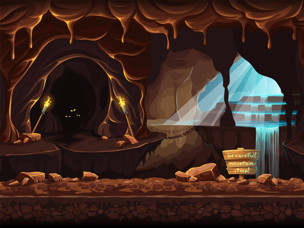 Εικονογράφηση φαντασίας σπηλιά με ένα σημάδι και πέτρες - Διάνυσμα, εικόνα