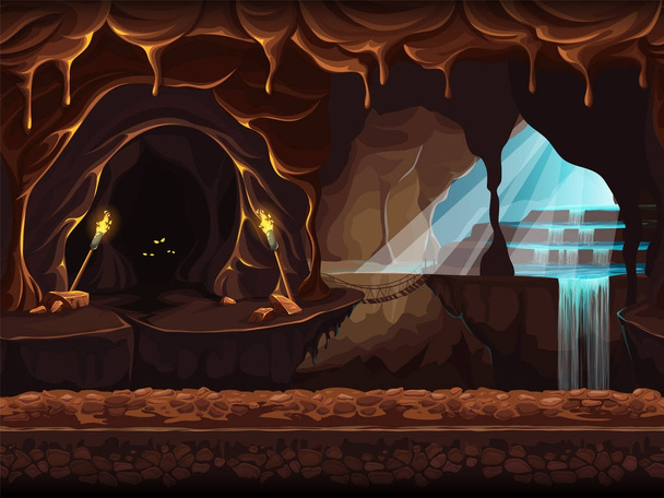 illustratie fantasie grot met een waterval - Vector, afbeelding