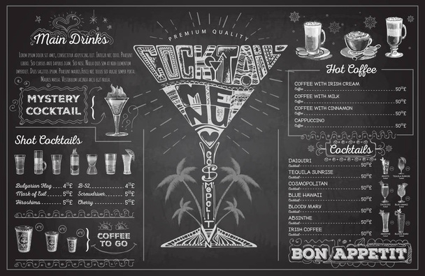 Vintage krijt tekening cocktailkaart ontwerp. Restaurant menu - Vector, afbeelding