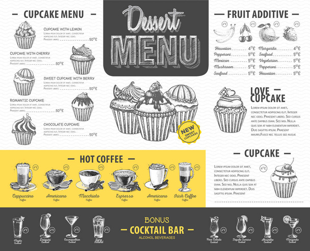 Vintage dessert menu design. Fast food menu - ベクター画像