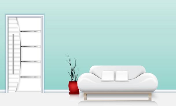 Векторна ілюстрація інтер'єру вітальні з диваном і білими подушками
 - Вектор, зображення