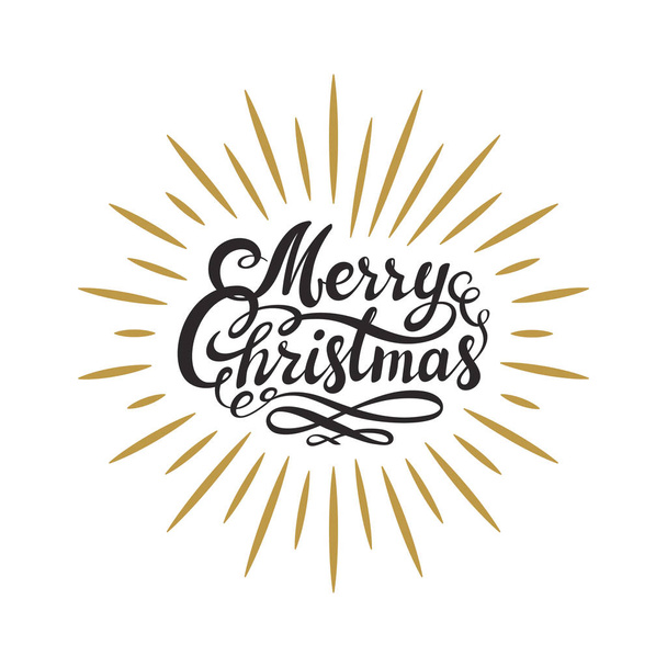 Cartel retro de Feliz Navidad con letras a mano y elementos decorativos. Esta ilustración se puede utilizar como tarjeta de felicitación, póster o impresión
. - Vector, Imagen