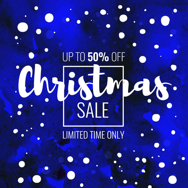 Christmas sale banner on watercolor background. Big sale 50. Holiday discount. Winter seasonal poster. Shopping banner - Фото, изображение