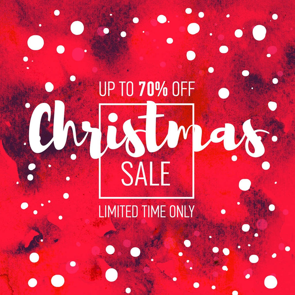 Red Christmas sale poster. Big sale 70. Holiday discount. Winter seasonal banner. Holiday banner. Shopping poster. - Фото, изображение