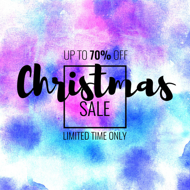 Christmas sale banner. Big sale 70. Holiday discount. Winter seasonal banner. Watercolor holiday poster. Shopping banner - Фото, изображение