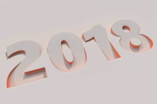 2018 number bas-relief on white surface with orange sides - Fotografie, Obrázek