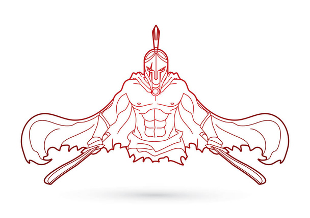 Angry Spartan warrior with Swords outline graphic vector. - ベクター画像