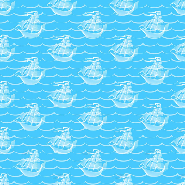 Abstract Retro seamless pattern with sailing ship. Background for gift wrapping. - Vecteur, image