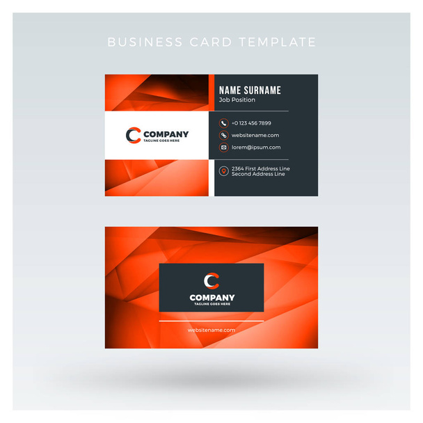 Creative and clean double-sided business card vector template with abstract background. Red and black color theme. Flat design vector mockup. Stationery design - Vector, Image