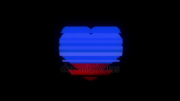 srdce vertikální závada interference na digitální staré červené LED LCD počítač obrazovka animace bezešvé smyčka - nová dynamická dovolená retro radostné barevné vintage video záběry - Záběry, video