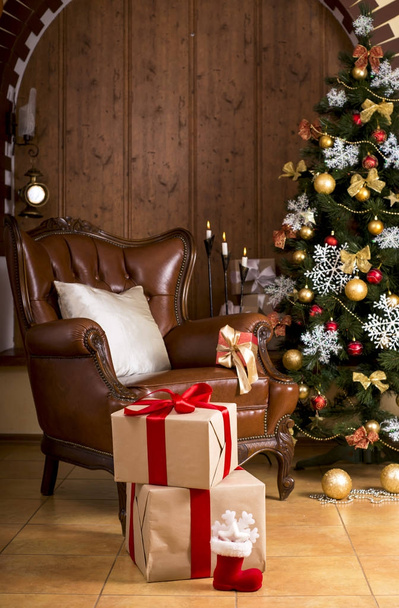 presents next to the Christmas tree - Valokuva, kuva
