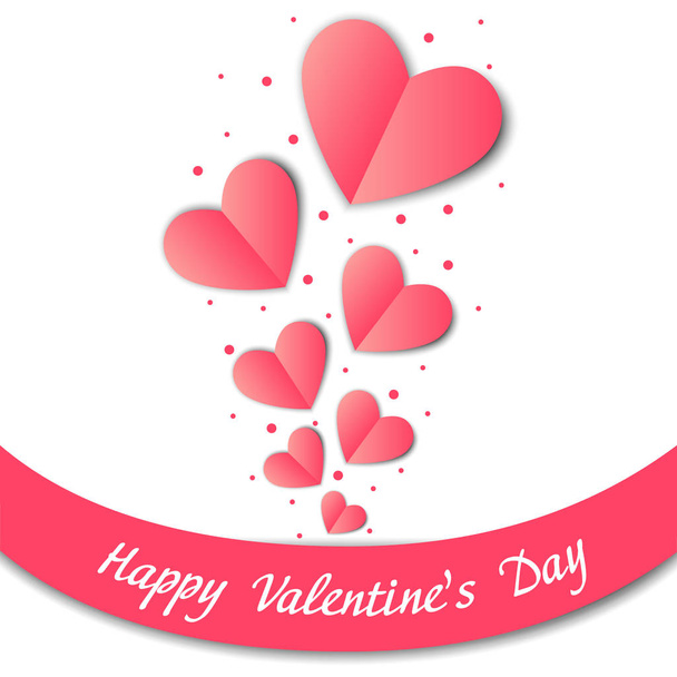 Happy Valentines Day card with paper hearts - Vector, Image