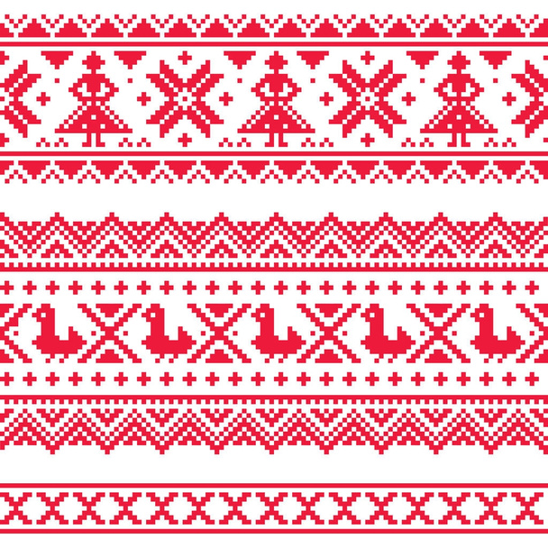 Sami band or belrd vector design, Lapland cross-stitch vector pattern, folk art Scandinavian, Nordic style - Vector, imagen