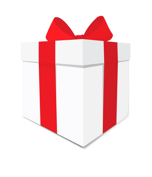 Белый подарочный ящик с красным бантом - Вектор,изображение