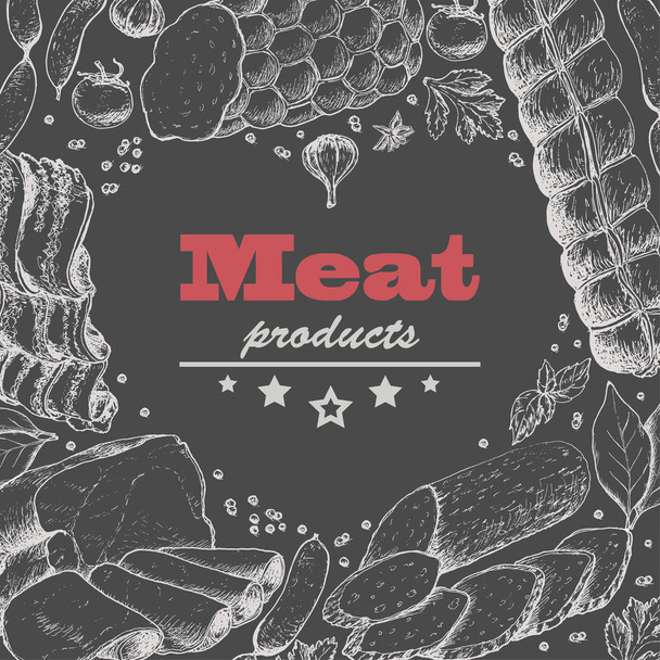 Vector background with meat products - Vetor, Imagem