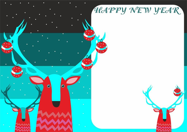 Tarjeta de Navidad con un ciervo - Vector, imagen